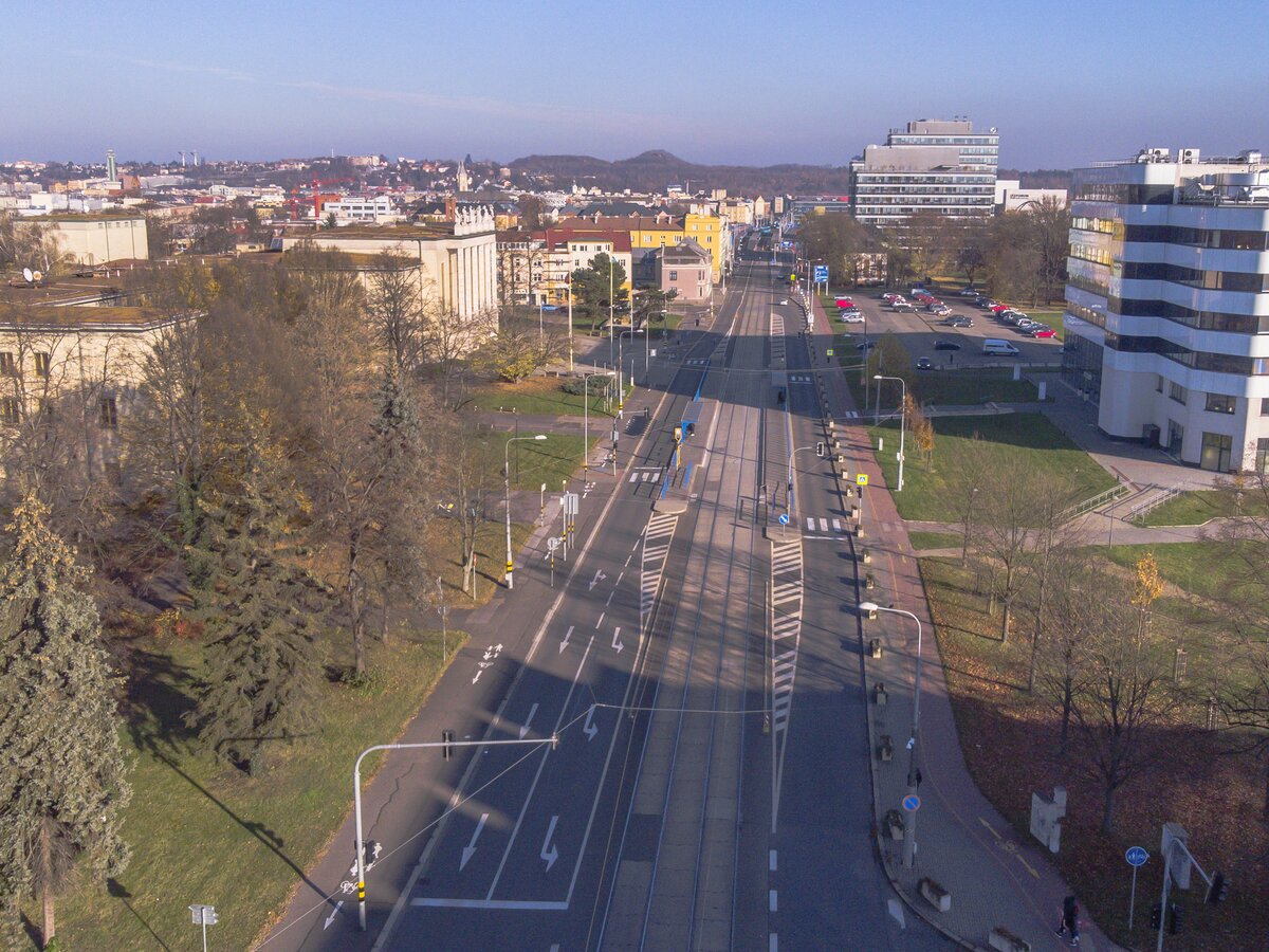 Letecký snímek, pohled směrem k Moravské Ostravě