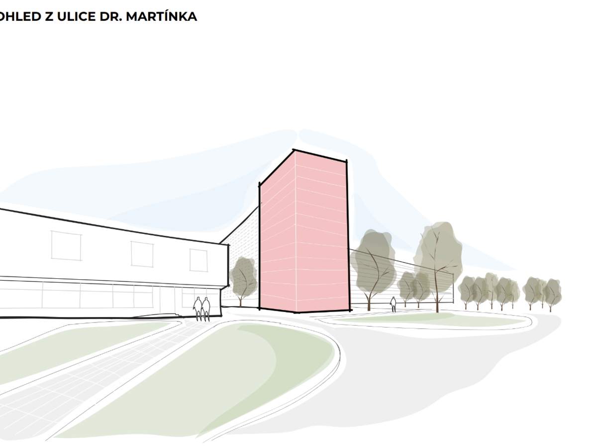 skica možné zástavby na ulici Tlapákova, pohled z ulice Dr. Martínka
